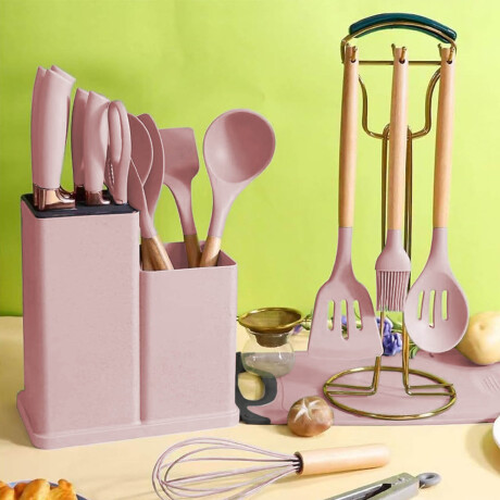 Set X19 Utensilios El Chingón Silicona Antiadherente Rosa