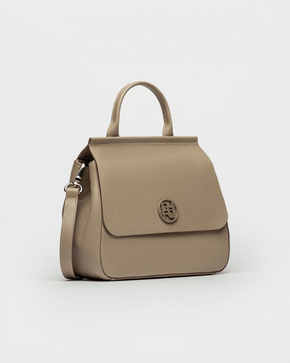 Cartera de Mano Catalana En Cuero Graneado Taupe