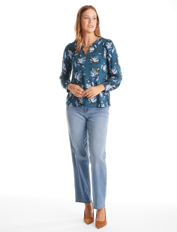 Blusa Estampada Con Detalle En Metal PETROLEO