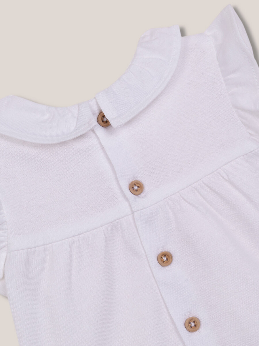 Camiseta Con Cuello Volante Blanco