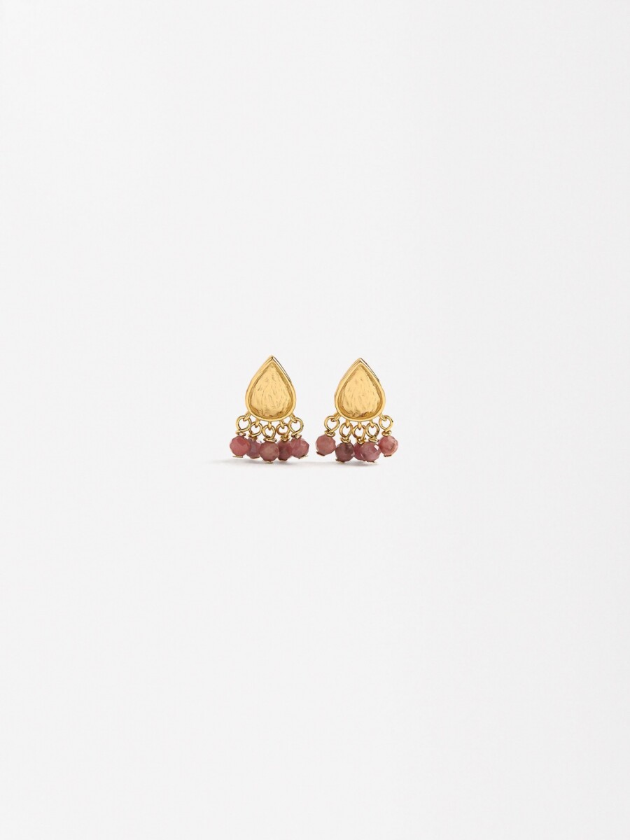 Pendientes En Forma De Lágrima Con Piedras - Plata De Ley 925 rosa