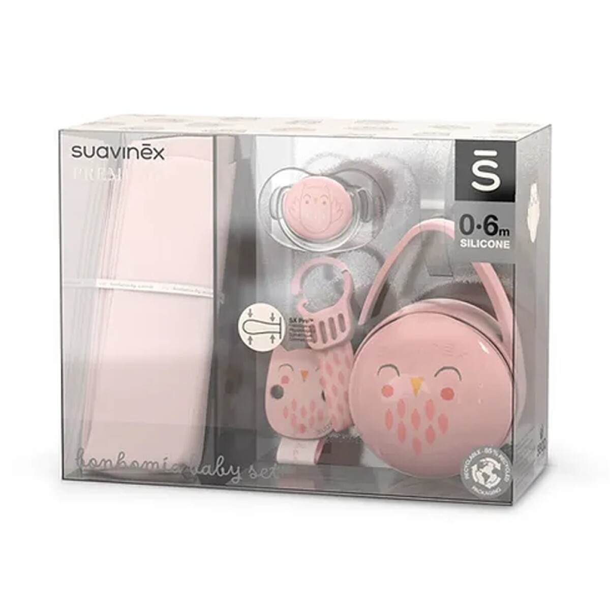 Set Bebé 0-6M Chupete Broche Portachupete Bonhomia Suavinex - Rosa 