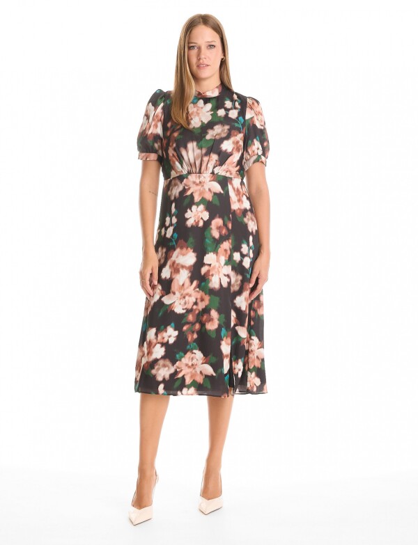 Vestido Saten Flores MULTI/NEGRO
