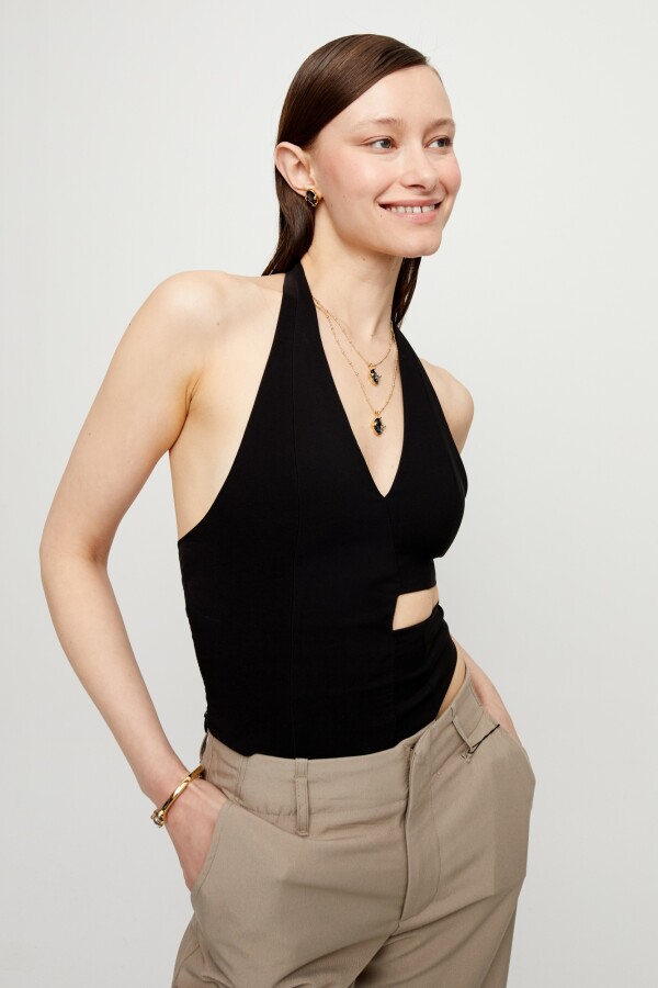 COLLAR DOBLE DE ALEACIÓN DE METALES BAÑADO EN ORO Y 2 CRISTALES FACETADOS PEQUEÑOS Colgante