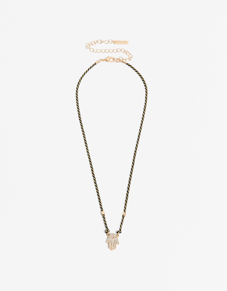 Cadena Corta con Dije Lucky charm Collar Con Dije De Mano Con Strass - Dorado