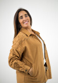 Chaqueta de jean con broderie arriba Tostado