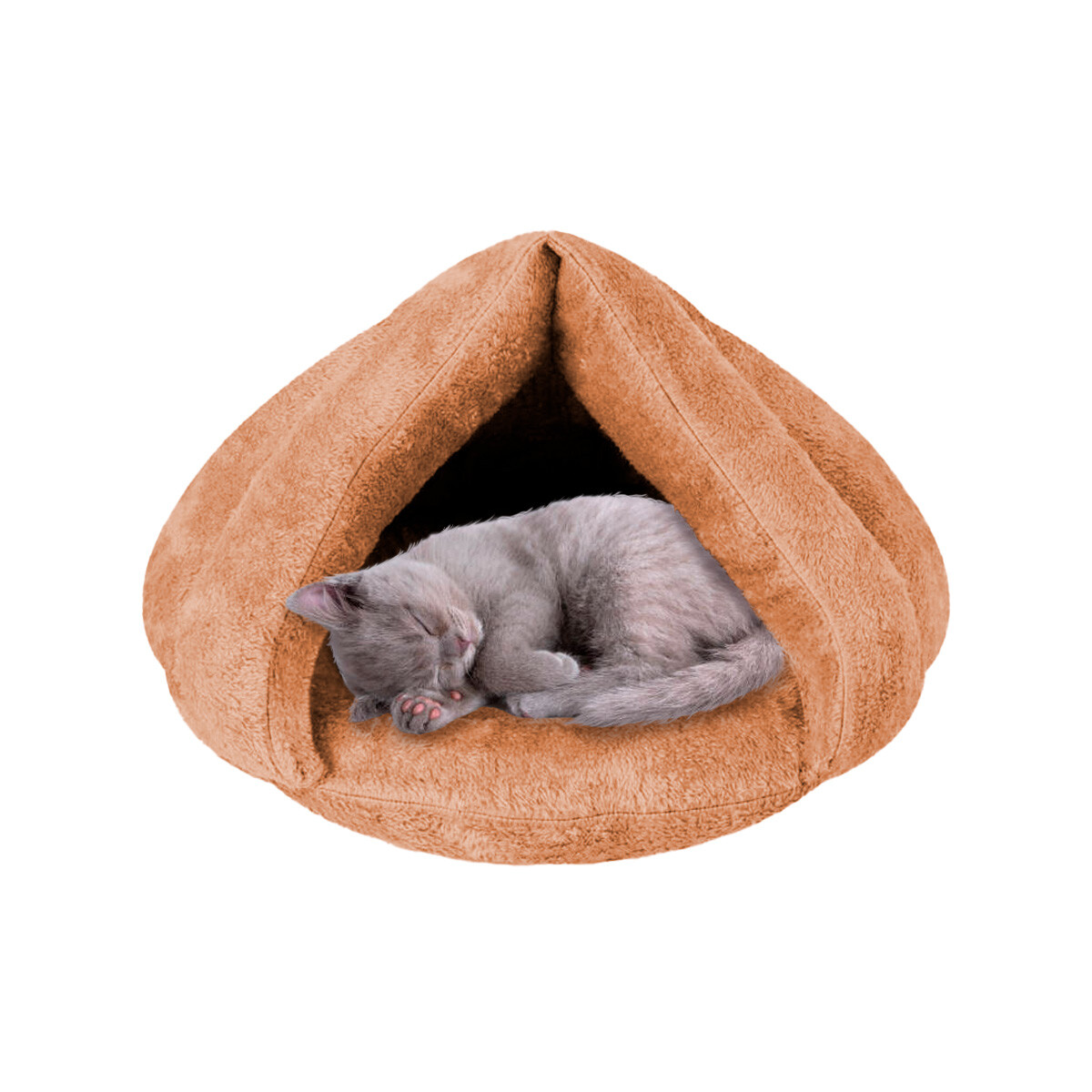 Cueva Cama Peluche Para Gatos Perros Mediano - Color marrón claro 