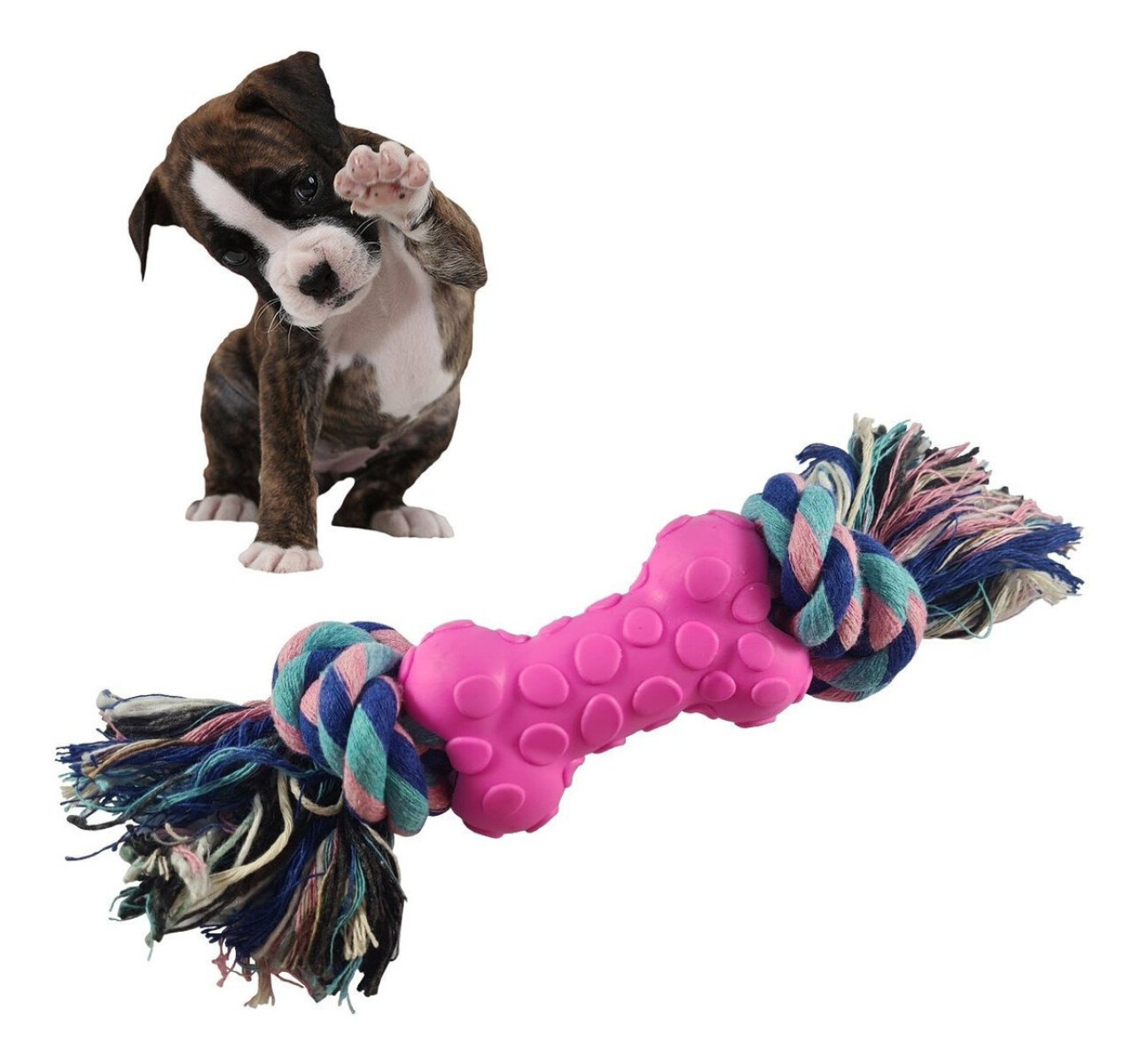 Juguete Masticable Perro Hueso Macizo Cuerda Resiste - Variante Color Rosa Círculos 