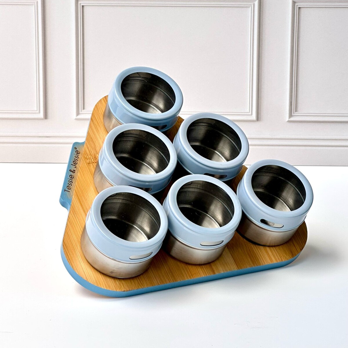 Especiero Condimentero Magnético De Cocina Acero/Bambú X6 