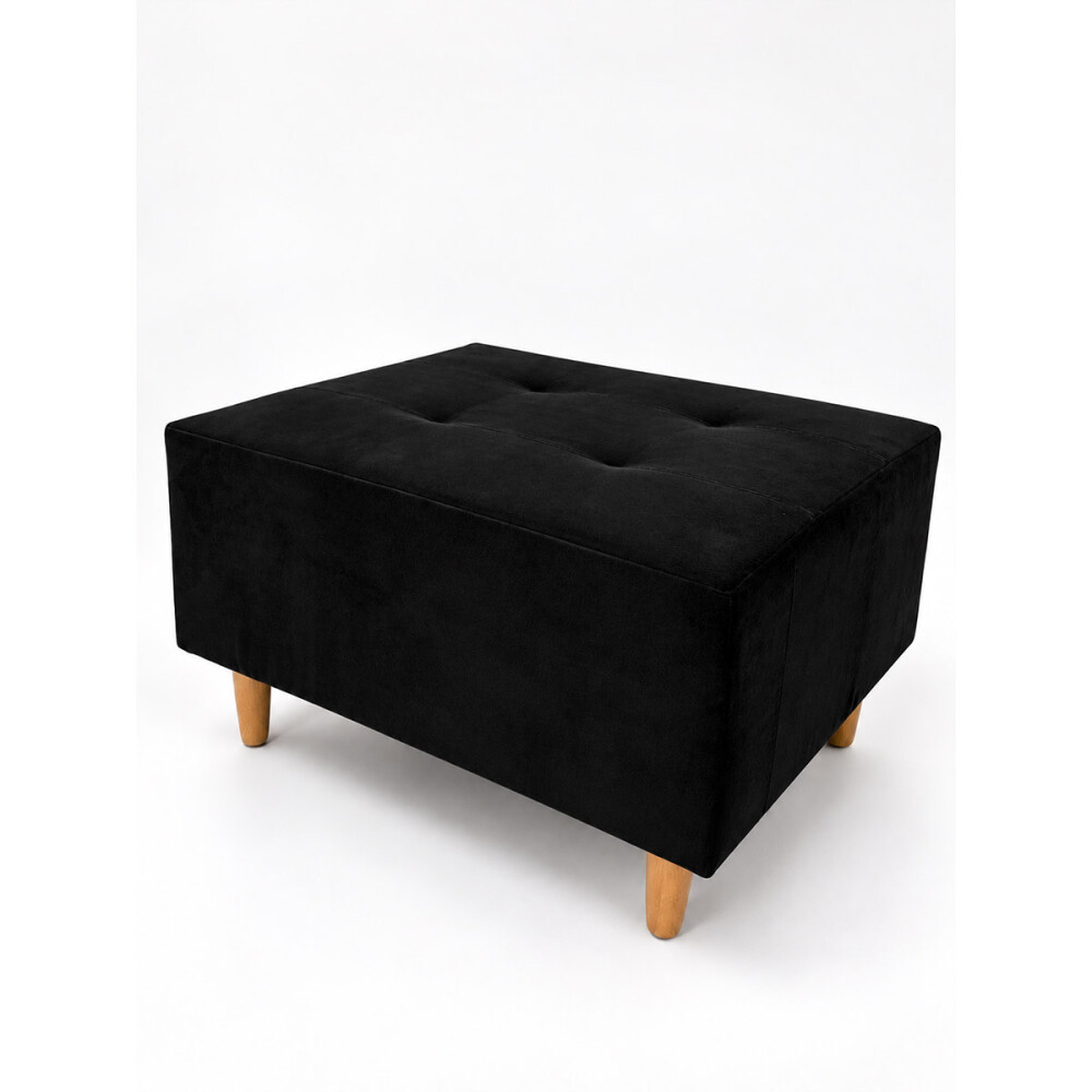 Puff tela y patas de madera Negro