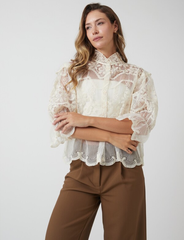 Blusa Tul Bordado BEIGE CLARO