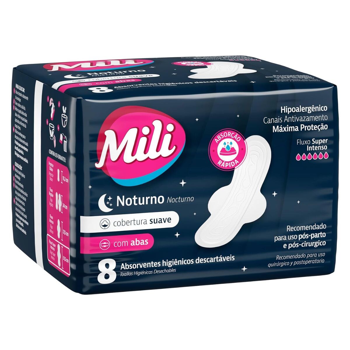 Mili Toalla Super Absorbente Nocturna Con Alas - X8 Unidades 