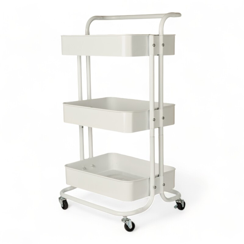 Carrito Rack Multiusos Organizador 3 Estantes 100% Metal Blanco