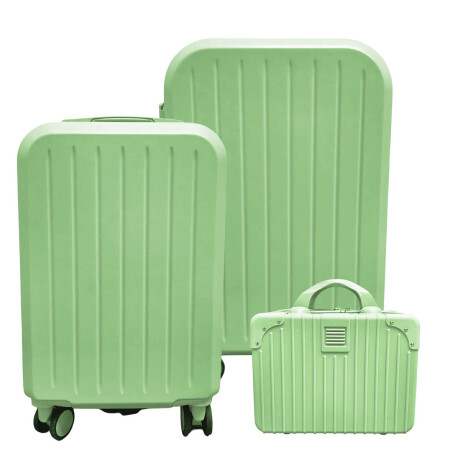 Set X3 Valijas Rígidas Viaje Livianas Carry + 14+ 24 Verde