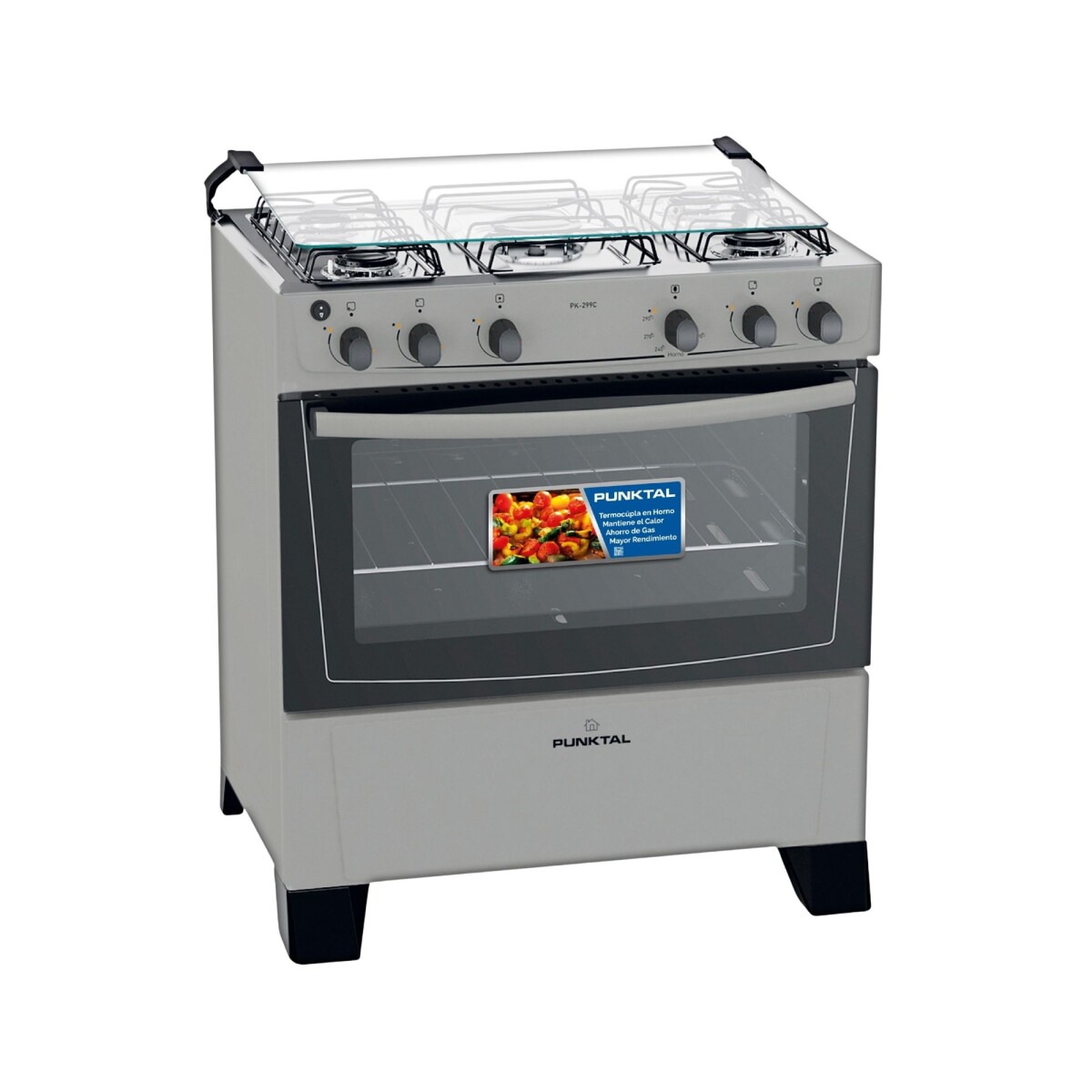 COCINA S/GAS - 5 HORNALLAS - GAS – ENCENDIDO - LUZ - MEGA LLAMA - silver 