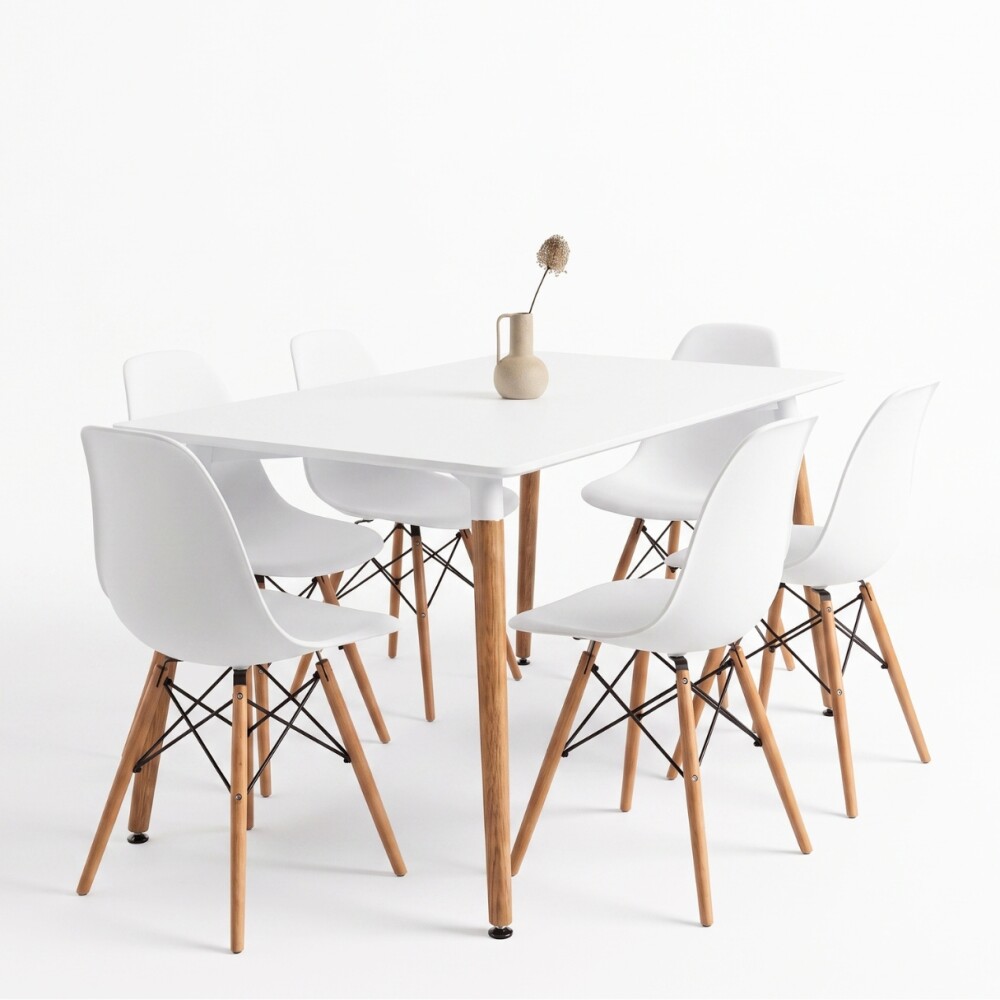 Juego de comedor 6 sillas Eames 120 Blanco