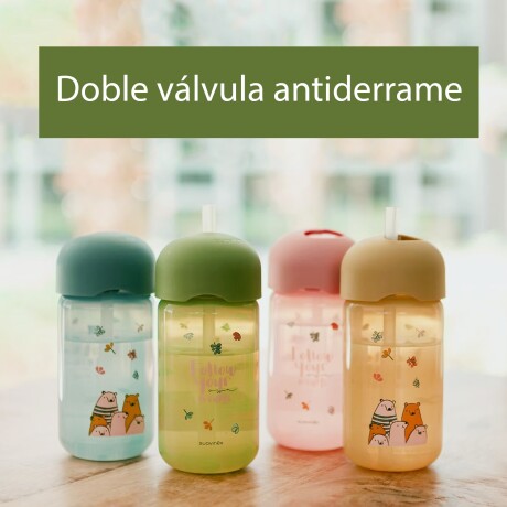 Vaso con Pajita Estampado Osos Antiderrame Verde