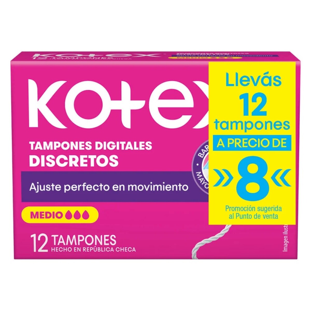 Tampones Kotex Digital Medio 12 Unidades 