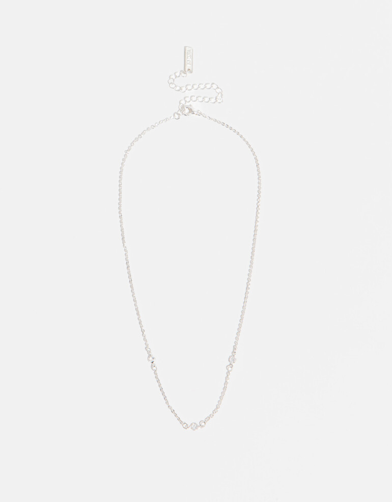 Bijouterie Set Strass Set De Collar Y Aros Pasantes - Plateado Rodio