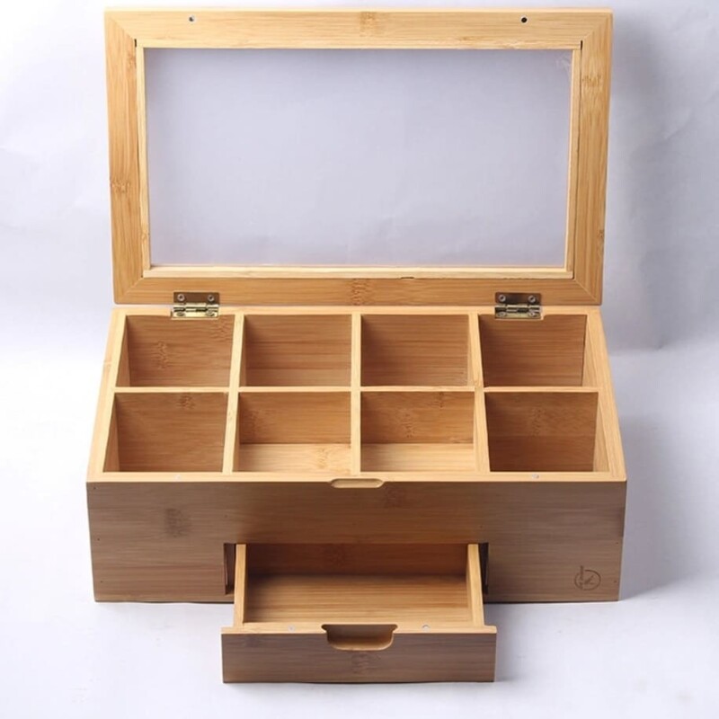 Cajón organizador con divisiones para te de bambú Cajón organizador con divisiones para te de bambú