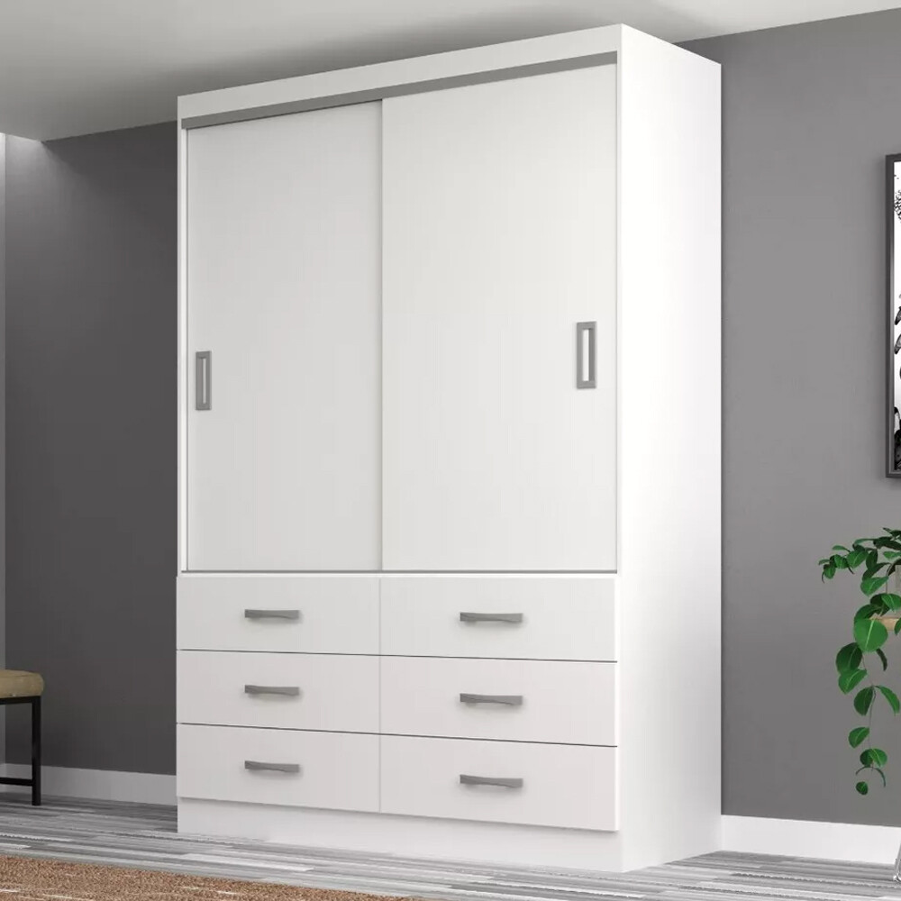 ROPERO 2 PUERTAS 6 CAJONES GUARDARROPA ARMARIO PLACARD CLOSET BLANCO
