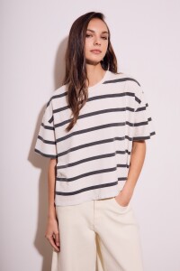 Remera Algodon Lavado Rayas Negro