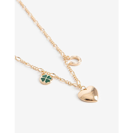 Collar Corto Metal Trébol Bañado En Oro Dorado