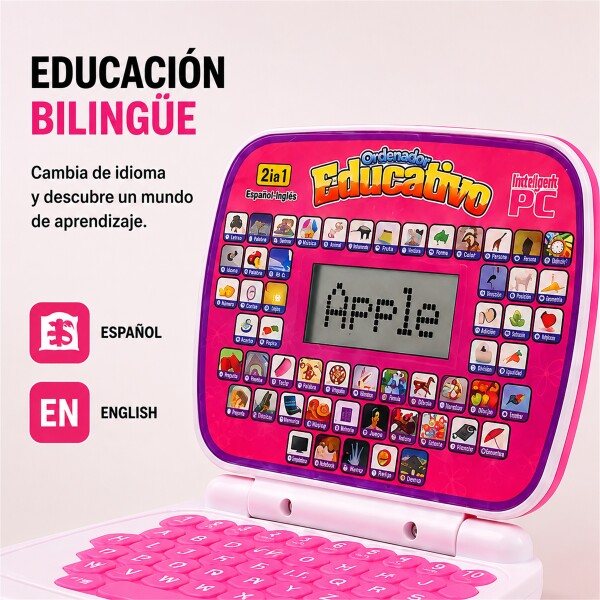 Mini Laptop Educativa Bilingüe con 52 Teclas Rosa 1