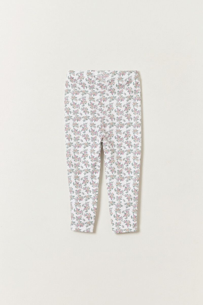 Calza rib estampada Flores Beige
