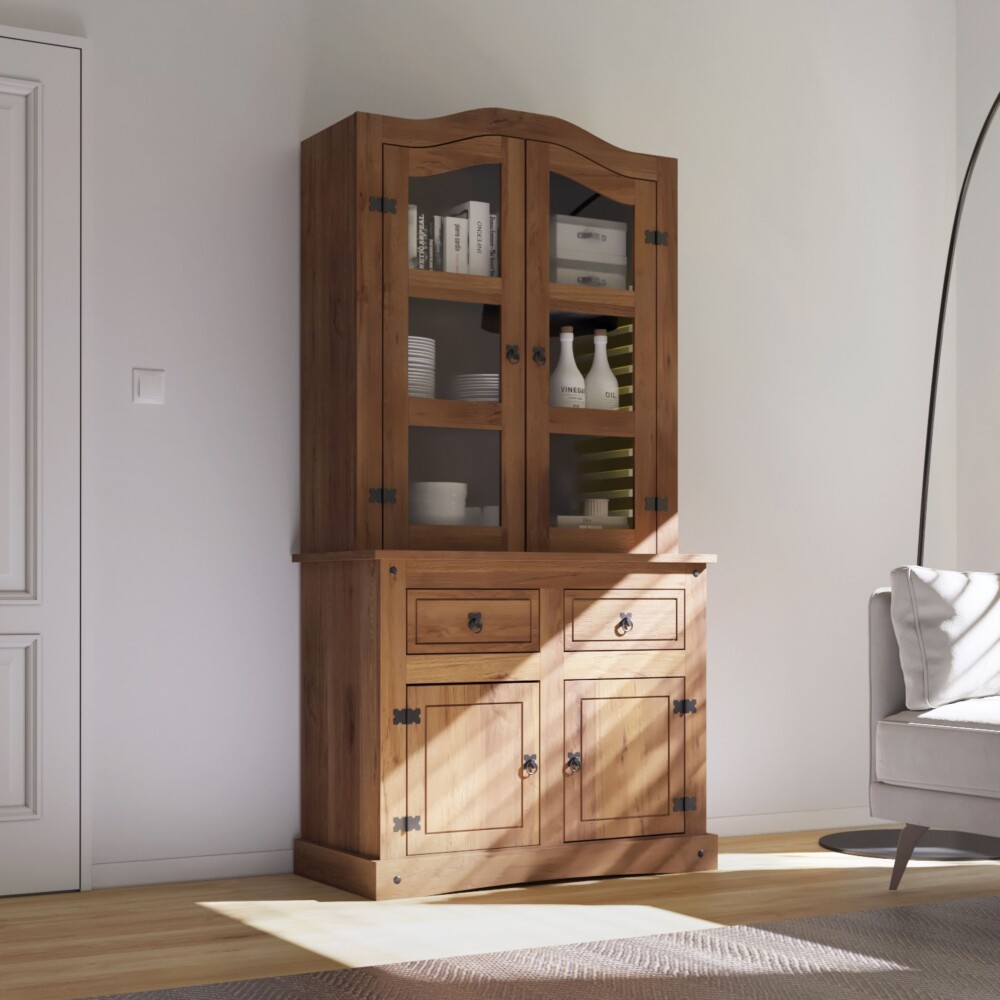 Cristalero 4 Puertas Madera Maciza - Linea Mexicana Nogal