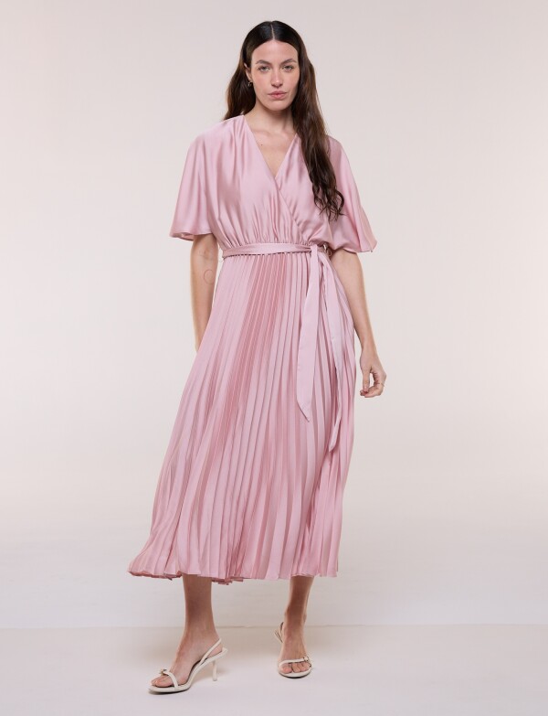 Vestido Saten Plisado ROSA