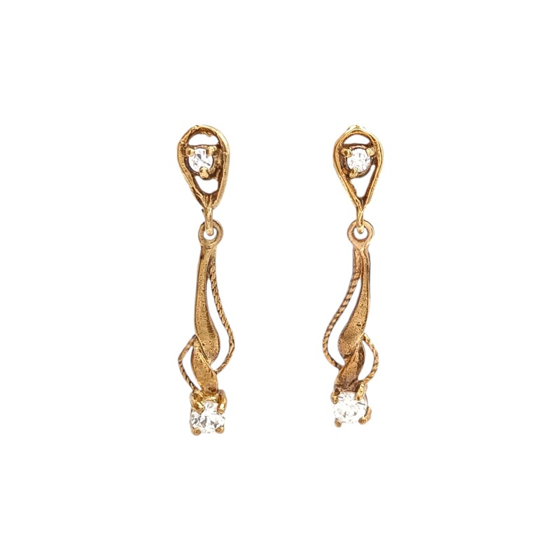 Caravanas colgantes Vintage de oro- Oro bajo - Zirconias - CA8097 conpiedra