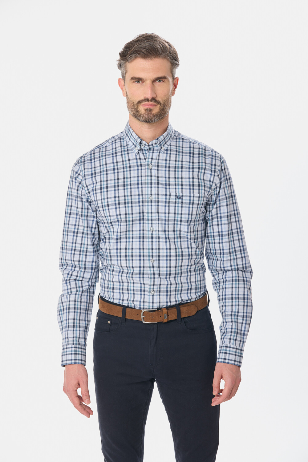 CAMISA CUADROS Celeste