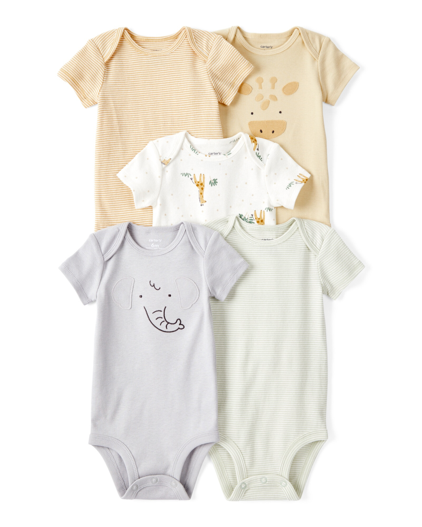 Pack cinco bodies de algodón, diseño animales Sin color