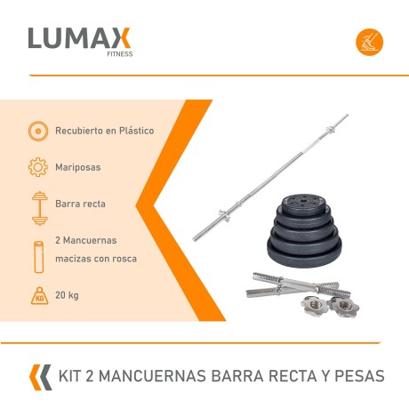 Kit 2 mancuernas + barra recta 150cm + 20 kg 2x5Kg 2x2.5Kg 4x1.25Kg