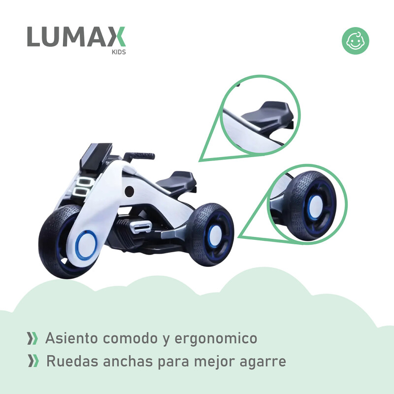 Moto futuro a batería infantil Lumax Grande con luces y musica Blanco