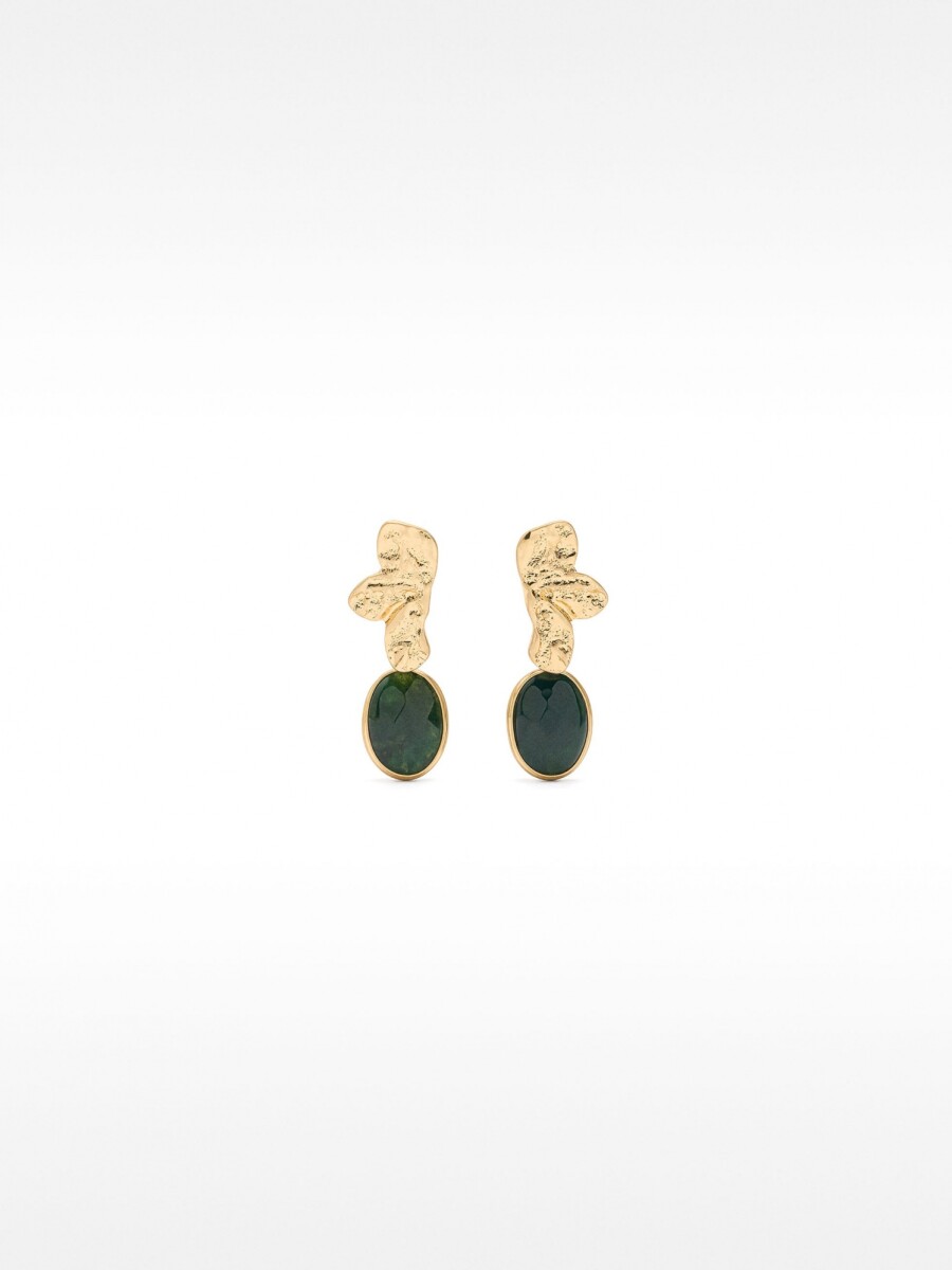 Pendientes Media Flor Con Piedra verde