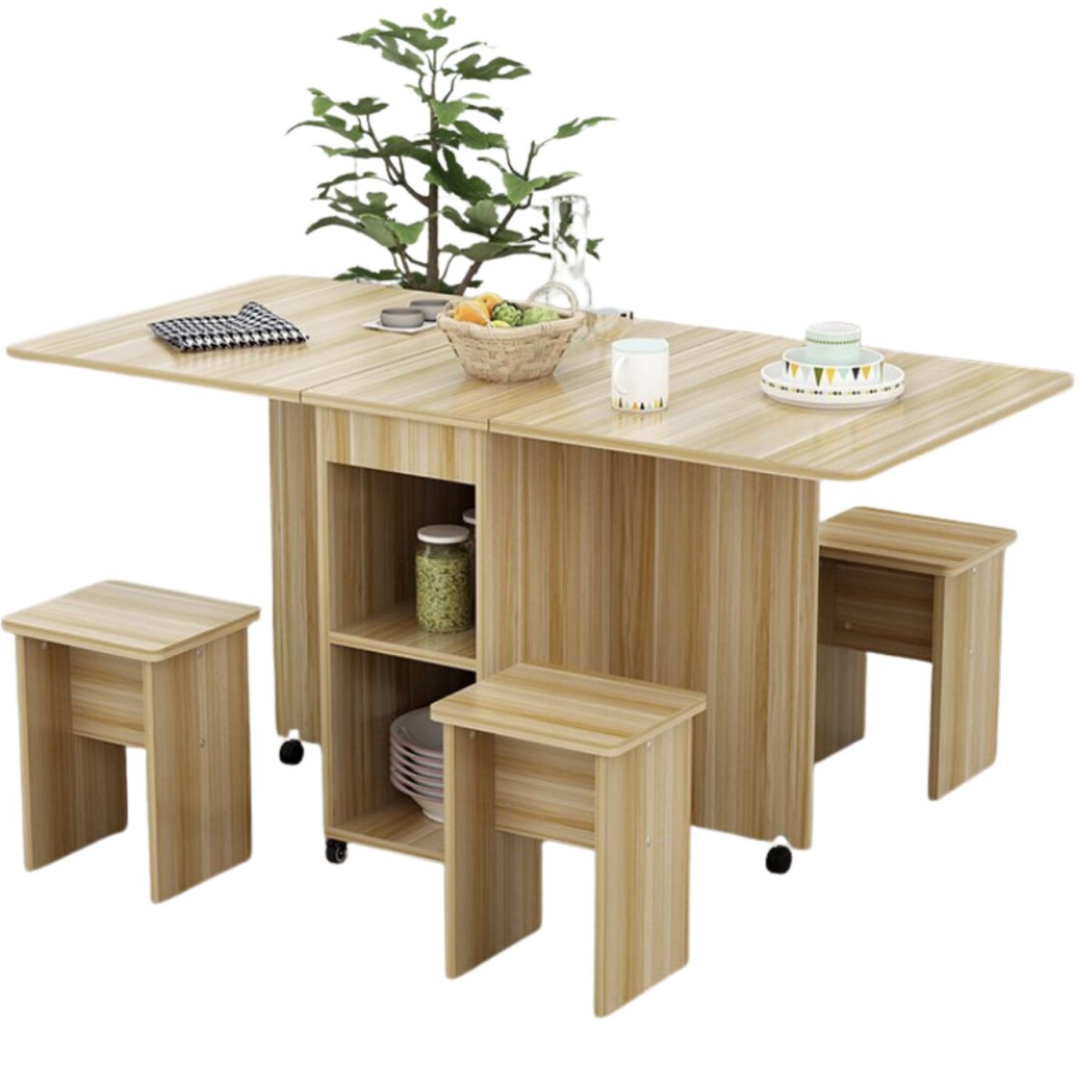 Mesa Con Bancos Plegables modelo Tetris - Madera Clara 