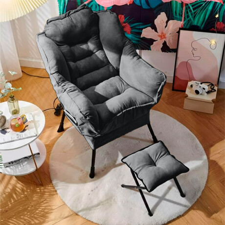 Silla Sillón Butaca Lazy Con Posapie Otomano Bolsillo Gris
