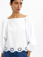 Blusa De 100% Algodón Con Manga Abullonada blanco