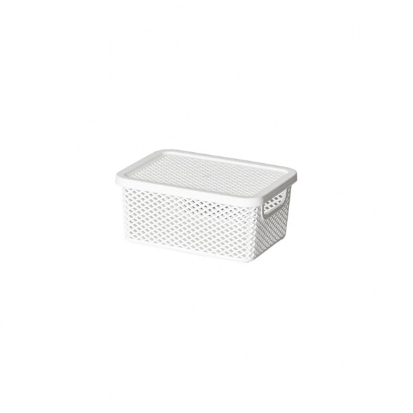 CESTO ORGANIZADOR LINEA CON TAPA BLANCO 18X13X8 CM. BLANCO