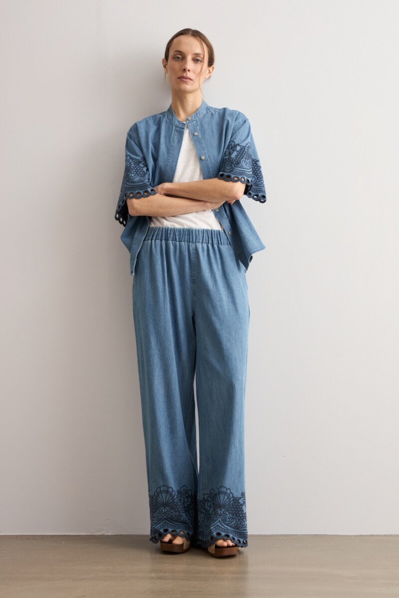 Pantalón de jean bordado jean medio