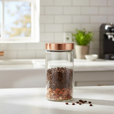 Recipiente Frasco de Vidrio Cilíndrico Tapa Rosca Cobre 1.8L Cobre