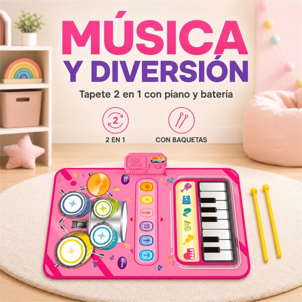 Alfombra Musical Infantil 2 en 1 Piano y Batería 80 x 55 cm Rosa