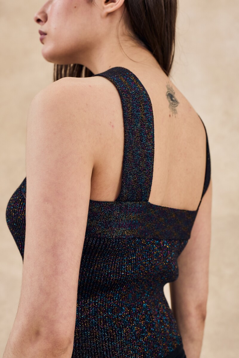 Top Cruzado Metalizado Negro