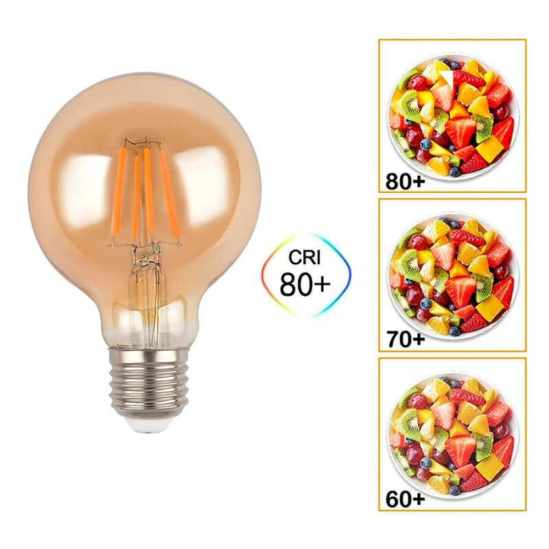 LAMPARA FILAMENTO LED AMBAR G80 4W Lámpara Filamento LED Ambar Globo G80 4W E27