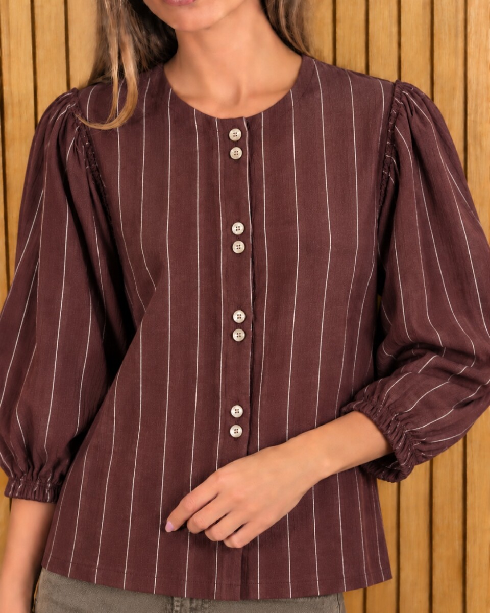 Camisa Melón - Lino Raya Chocolate 