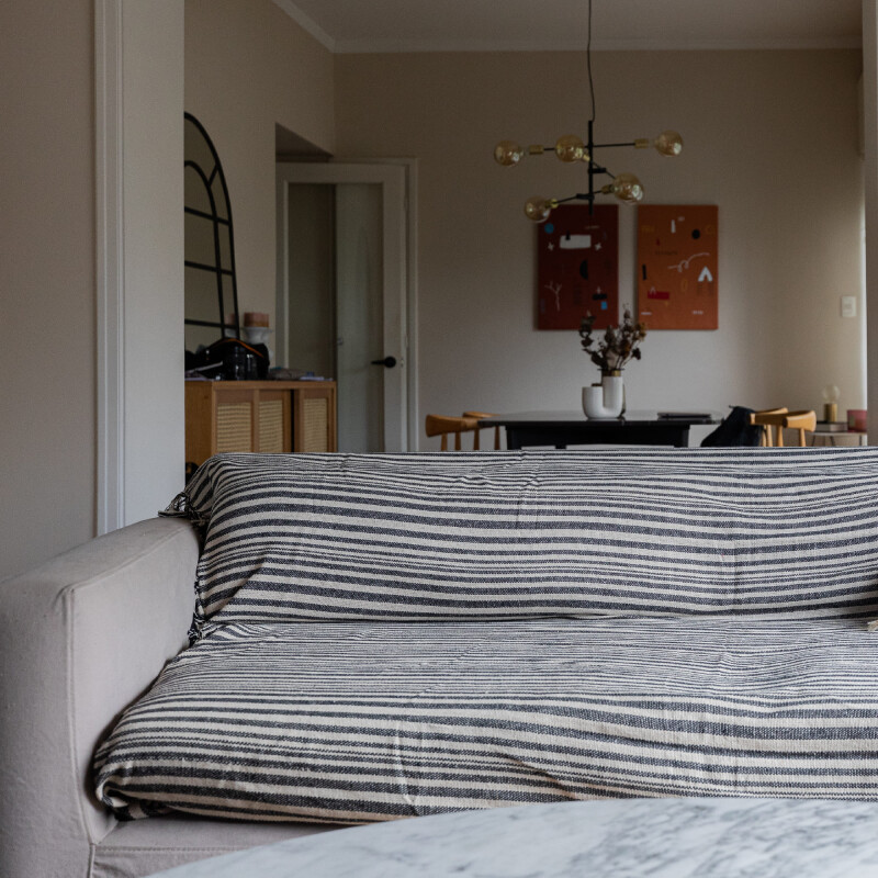 Manta para sillon y cama algodón Rayas Taupe 130cm