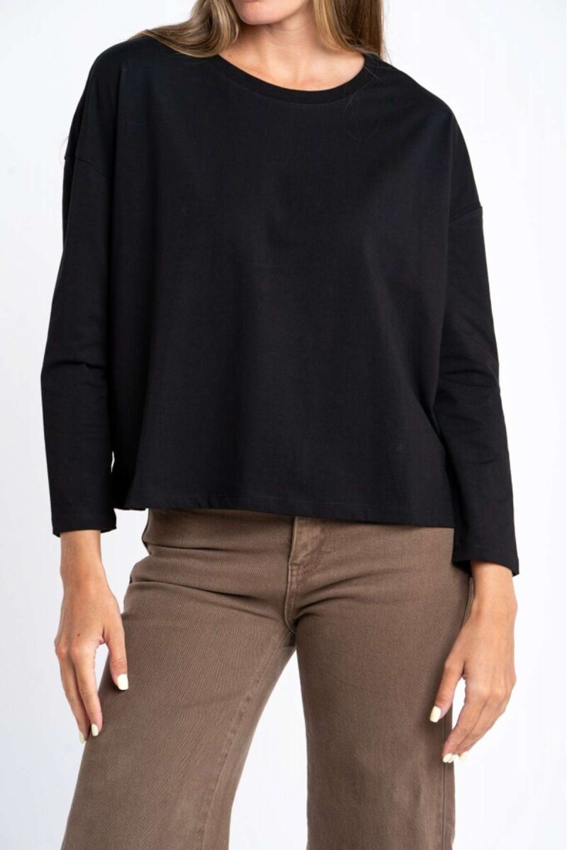 Remera Manga Larga Algodon Elastano - Negro 