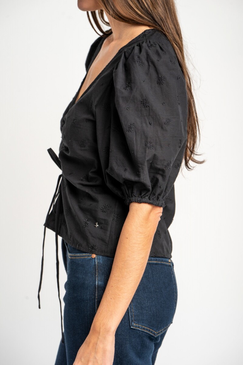 Blusa Bordada Frunces Negro